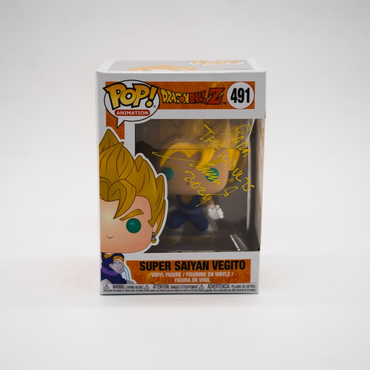 Funko Pop! Super Saiyan Vegito #491 Firmado por Mario Casta;eda y Rene Garcia